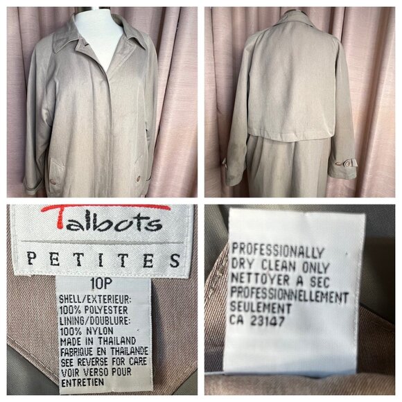 VTG Talbots Petites 10P Long Trench Coat Beige Pockets Button Style Sophisticate - Picture 10 of 16